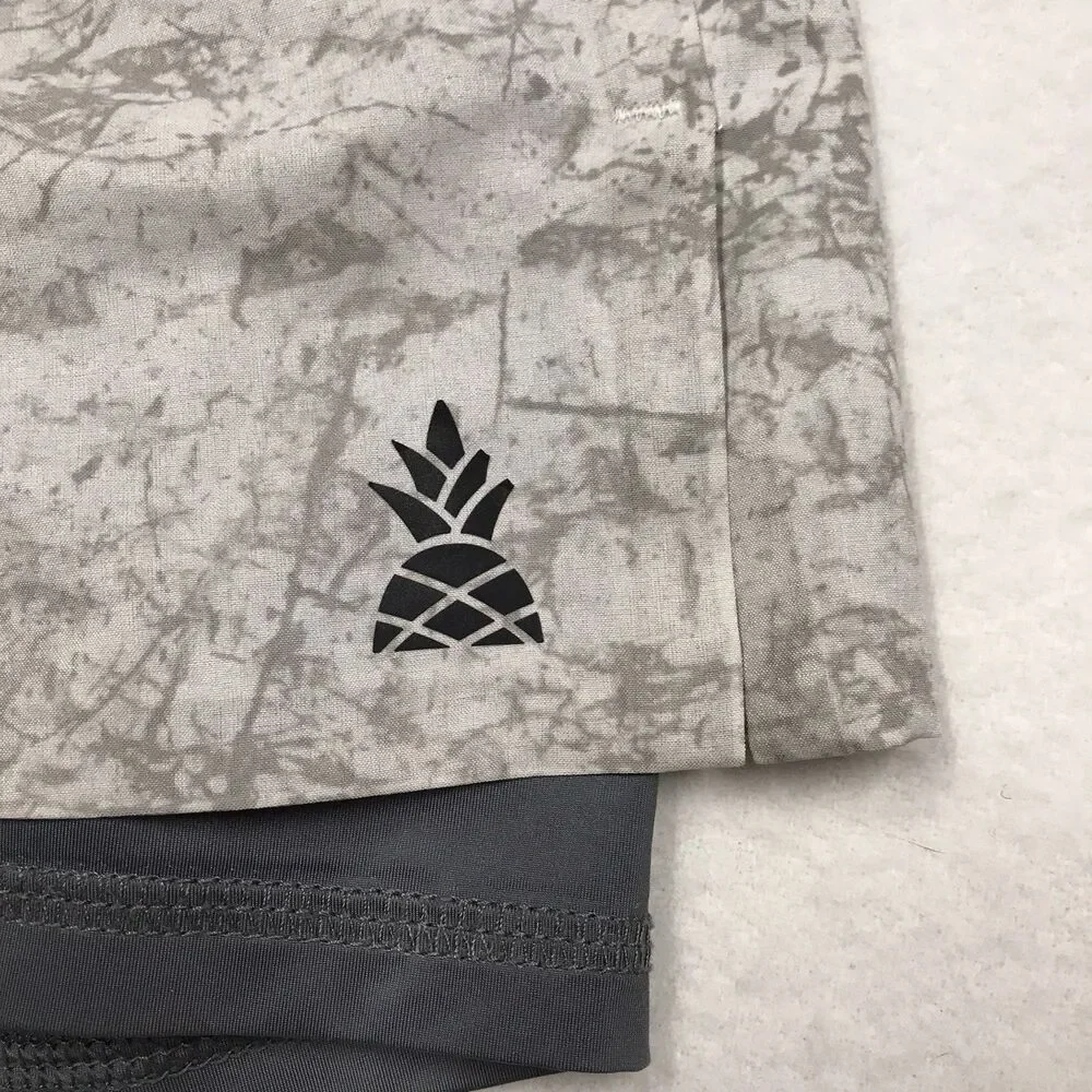 CHUBBIES Lined Athletic Short L 32W Gray Camo Print Drawstring Stretch Lined